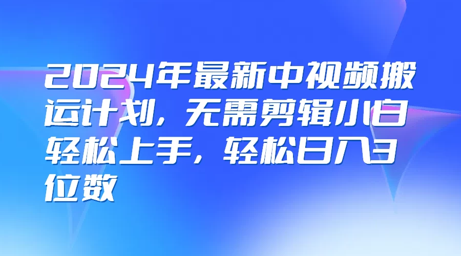 2024年最新中视频搬运计划，无需剪辑小白轻松上手，轻松日入3位数-大海创业网