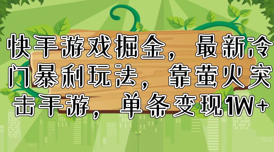 （11851期）快手游戏掘金，最新冷门暴利玩法，靠萤火突击手游，单条变现1W+-大海创业网